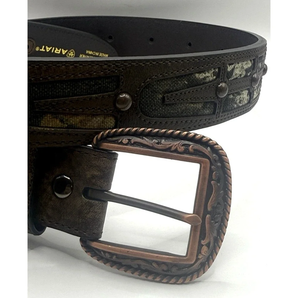 Ariat Men's Brown Basket Weave Tooled Leather‎ Western Belt A1019644 Size 38